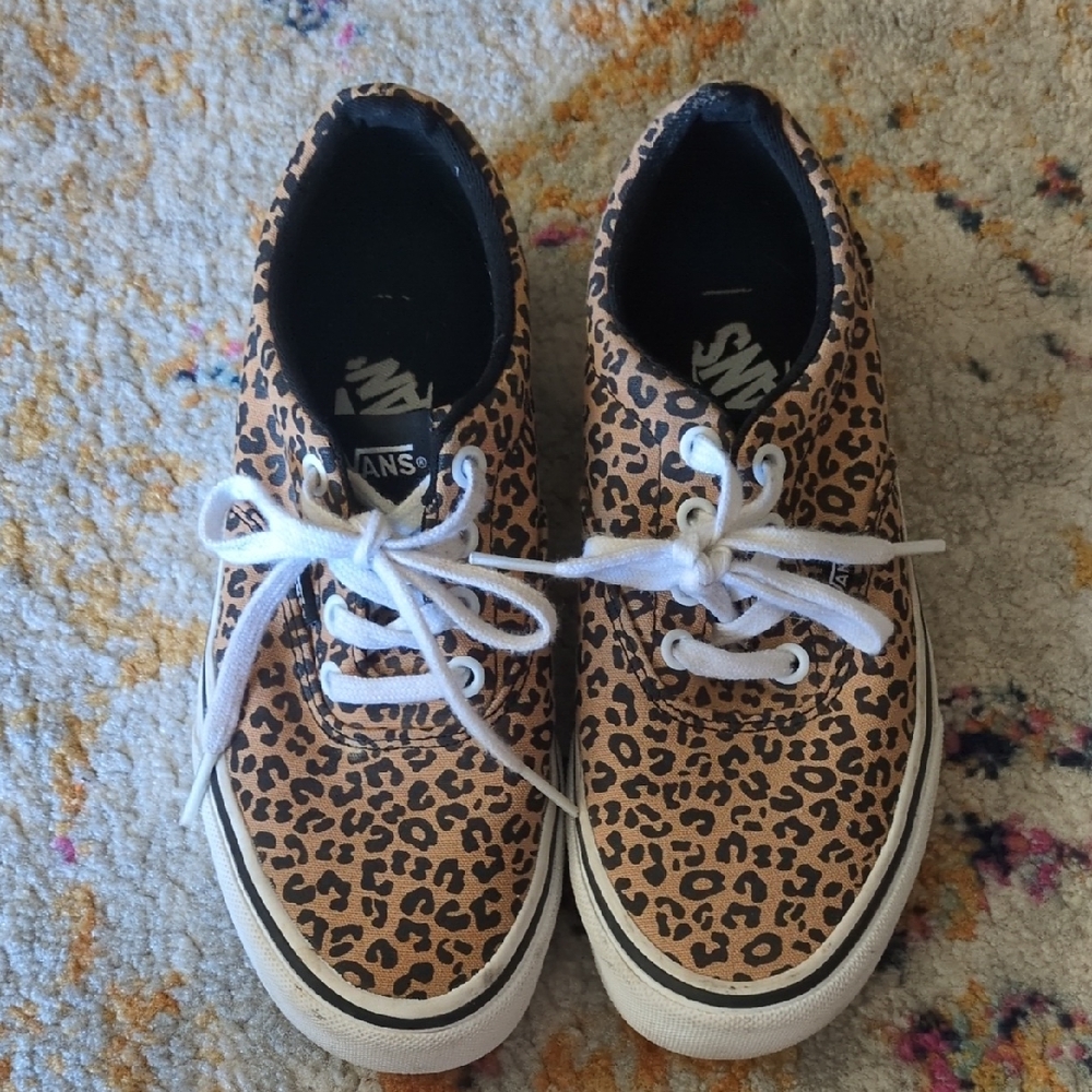 Vans Kids Sneakers with Leopard Print - Tan and White